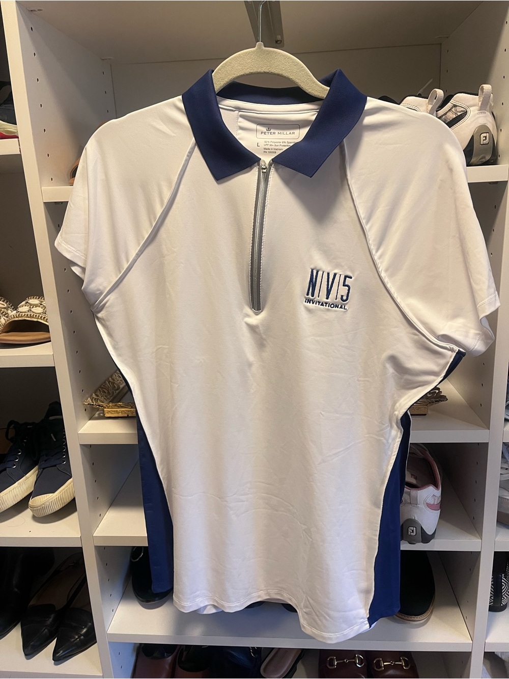 Peter Millar White and Navy Zip Polo Shirt